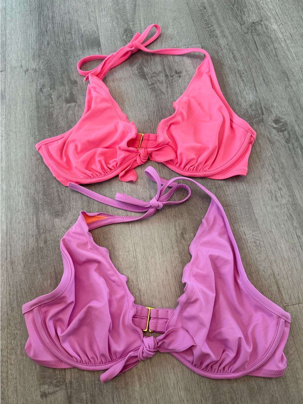 Bright Pink and Lavender Victoria Secret Bikini Tops - Tie Front Halter Style